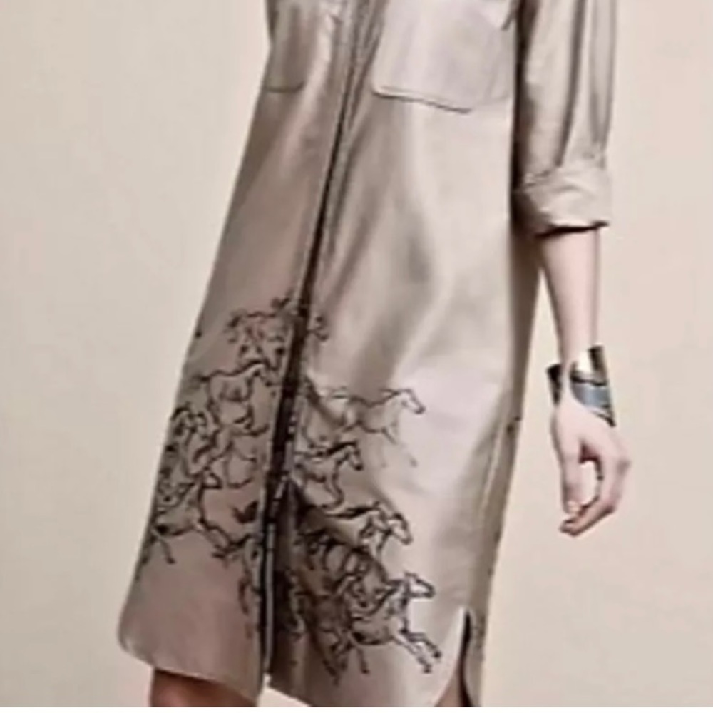 Maeve Khaki Long Sleeve Dress With Horses and pockets Size 12